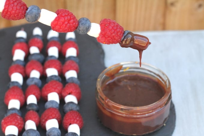 Fruit Skewers with Chocolate Orange Sauce