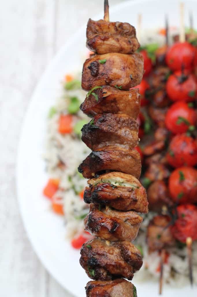 close up of the Balsamic Chicken Skewers