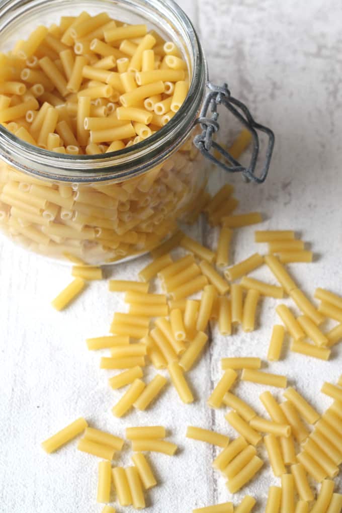 macaroni in a glass jar