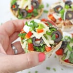 Use up leftover chilli and make these quick and easy Taco Cups filled with green and black olives, cheese and red peppers | My Fussy Eater blog