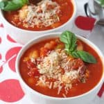 A delicious, warm and comforting Italian Meatball & Gnocchi Soup recipe. A super easy family meal made in the slow cooker. Minimum effort, maximum taste!