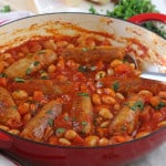 A quick and easy family dinner recipe; Sausage & Butterbean Casserole, cooked on the hob in less than 30 minutes! My Fussy Eater blog