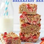 A delicious and filling breakfast bar recipe, packed full of healthy ingredients such as quinoa, oats, bananas and strawberries. These bars make the perfect nutritious start to the day for the whole family and are a great grab and go breakfast!