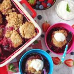 A delicious and fresh dairy free cobbler dessert recipe made with summer berries and peaches and Flora Freedom Walnut