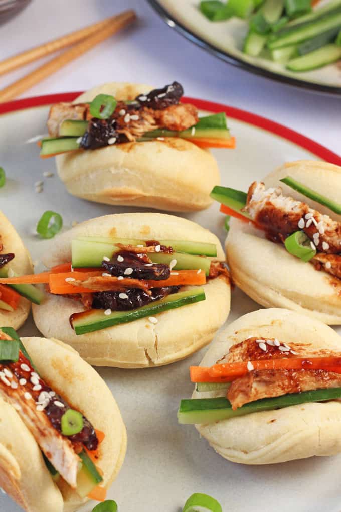 Delicious freshly made steamed buns with a sweet and sticky BBQ chicken sauce made with California Prunes