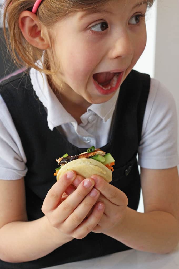 Delicious freshly made steamed buns with a sweet and sticky BBQ chicken sauce made with California Prunes