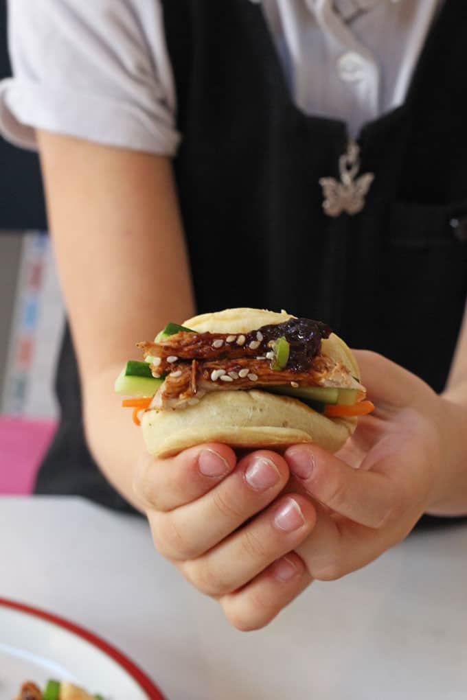 Delicious freshly made steamed buns with a sweet and sticky BBQ chicken sauce made with California Prunes