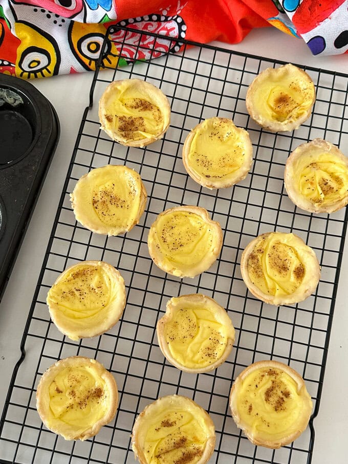 Fresh out of the oven and left on a black mesh cooling rack.