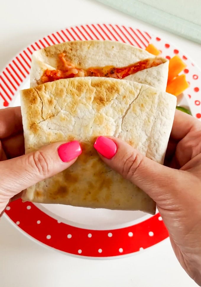 Close up photo of the pizza toaster wrap.