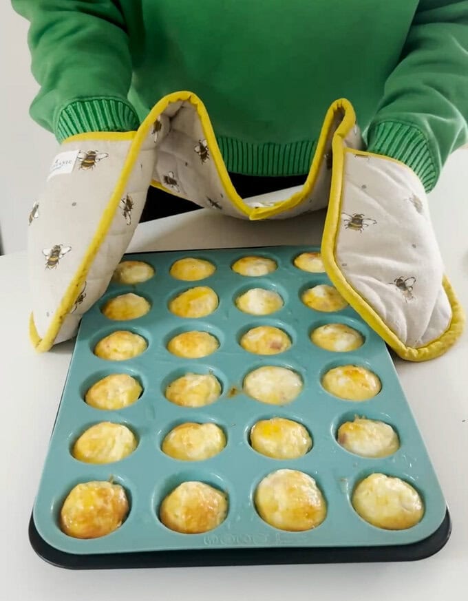 Mini egg bites fresh out of the oven.