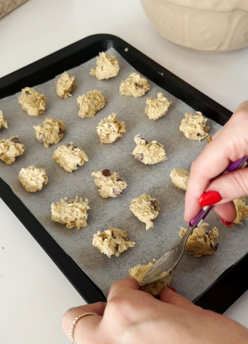 Step by step images of how mini cookies are made.
