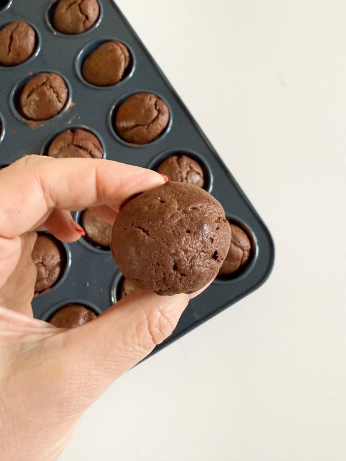 Mini choc chip muffins fresh out of the oven.