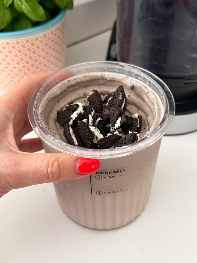 Ninja Creami Oreo Ice Cream, which crumbled up Oreo biscuits added to the top.