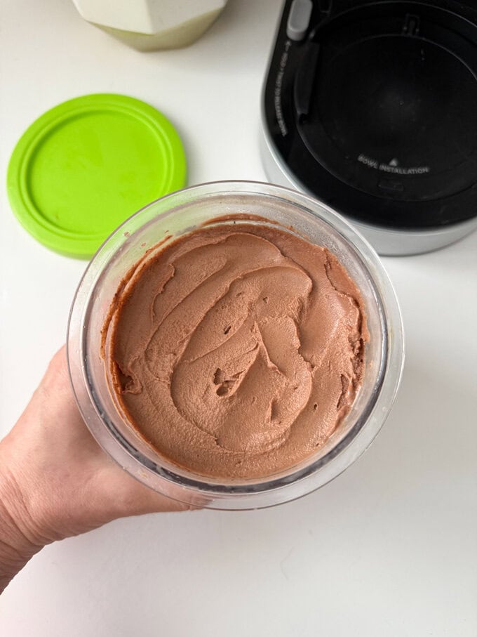 Ninja Creami Chocolate Frozen Yogurt ready to be eaten.