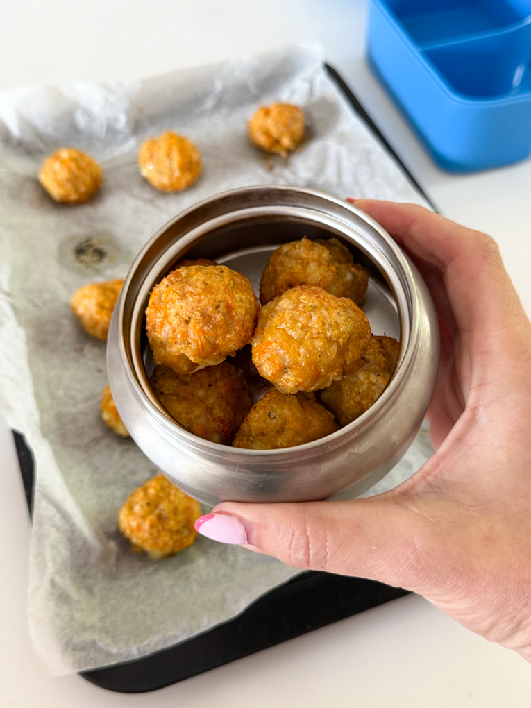 Chicken Sausage Bites served in a kids thermos flask.